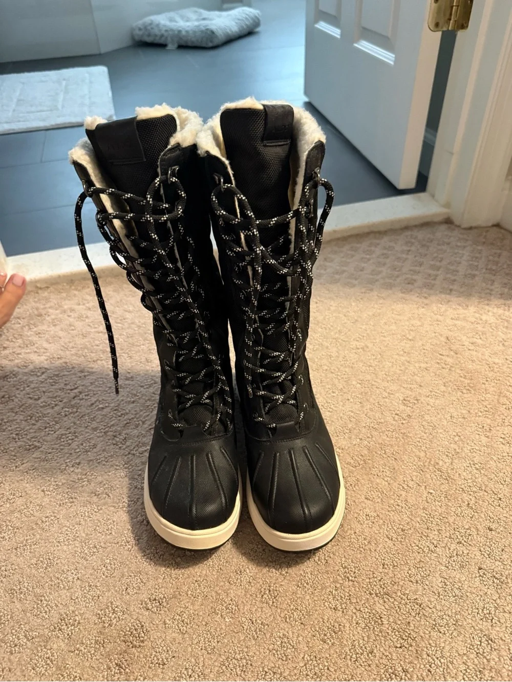 Aldo Black Lace-Up Faux-Fur Winter Boots with White Sole
